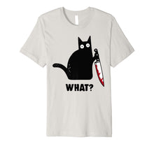 Ladda upp bild till gallerivisning, Cat What? Funny Murderous Black Cat With Knife Halloween Premium T-Shirt 105197