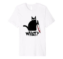 Ladda upp bild till gallerivisning, Cat What? Murderous Black Cat With Knife Halloween Gift Premium T-Shirt 169102