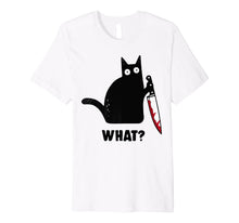 Ladda upp bild till gallerivisning, Cat What? Funny Murderous Black Cat With Knife Halloween Premium T-Shirt 105197