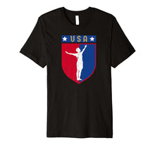 Ladda upp bild till gallerivisning, Distressed USA Red, White and Blue Soccer US Shield Flag Premium T-Shirt 90897