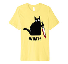 Ladda upp bild till gallerivisning, Cat What? Funny Murderous Black Cat With Knife Halloween Premium T-Shirt 105197