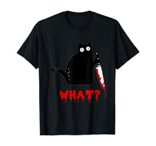 Ladda upp bild till gallerivisning, Cat What? Funny Murderous Black Cat With Knife Halloween T-Shirt 372267