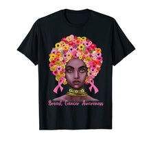 Ladda upp bild till gallerivisning, Pink Ribbon Afro Flowers Hair Black Queen Breast Cancer T-Shirt 385424
