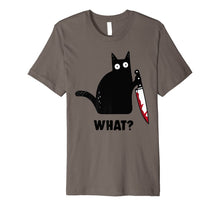 Ladda upp bild till gallerivisning, Cat What? Funny Murderous Black Cat With Knife Halloween Premium T-Shirt 105197