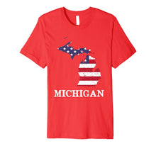 Ladda upp bild till gallerivisning, Michigan Map State American Flag Shirt 4th Of July Pride Tee 474800