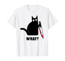 Ladda upp bild till gallerivisning, Cat What? Funny Black Cat Shirt, Murderous Cat With Knife T-Shirt 48352