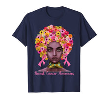 Ladda upp bild till gallerivisning, Pink Ribbon Afro Flowers Hair Black Queen Breast Cancer T-Shirt 385424