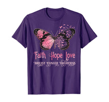 Ladda upp bild till gallerivisning, Faith Hope Love Pink Butterfly Breast Cancer Awareness T-Shirt 71117