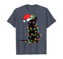 Ladda upp bild till gallerivisning, Funny shirts V-neck Tank top Hoodie sweatshirt usa uk au ca gifts for Santa Black Cat Wrapped Up In Christmas Tree Lights Holiday T-Shirt 111933