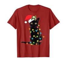 Ladda upp bild till gallerivisning, Funny shirts V-neck Tank top Hoodie sweatshirt usa uk au ca gifts for Santa Black Cat Wrapped Up In Christmas Tree Lights Holiday T-Shirt 111933