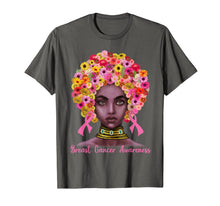 Ladda upp bild till gallerivisning, Pink Ribbon Afro Flowers Hair Black Queen Breast Cancer T-Shirt 385424