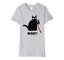 Ladda upp bild till gallerivisning, Cat What? Funny Murderous Black Cat With Knife Halloween Premium T-Shirt 105197