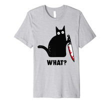 Ladda upp bild till gallerivisning, Cat What? Funny Murderous Black Cat With Knife Halloween Premium T-Shirt 105197