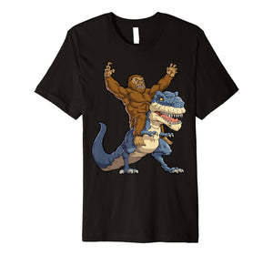 Funny shirts V-neck Tank top Hoodie sweatshirt usa uk au ca gifts for Bigfoot Sasquatch Riding Dinosaur T rex T shirt Funny Gifts 2832589