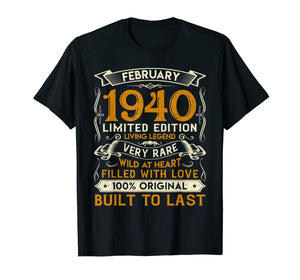 February 1940 Shirt 80 Years Old 80th Birthday Gifts T-Shirt-1285668