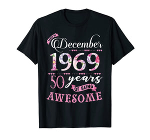 Birthday Gifts Floral Tee for Womens Born in December 1969 T-Shirt 1140919