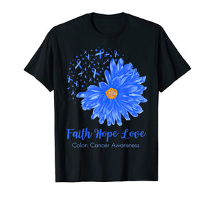 Faith Hope Love Colon Cancer Awareness Flower Blue Gifts T-Shirt-472196