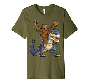 Funny shirts V-neck Tank top Hoodie sweatshirt usa uk au ca gifts for Bigfoot Sasquatch Riding Dinosaur T rex T shirt Funny Gifts 2838326