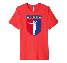 Ladda upp bild till gallerivisning, Distressed USA Red, White and Blue Soccer US Shield Flag Premium T-Shirt 90897
