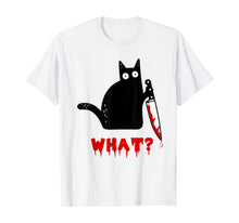 Ladda upp bild till gallerivisning, Cat What? Funny Murderous Black Cat With Knife Halloween T-Shirt 372267
