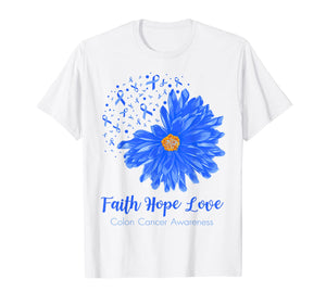 Faith Hope Love Colon Cancer Awareness Flower Blue Gifts T-Shirt-472196