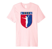 Ladda upp bild till gallerivisning, Distressed USA Red, White and Blue Soccer US Shield Flag Premium T-Shirt 90897
