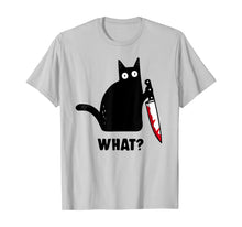 Ladda upp bild till gallerivisning, Cat What? Funny Black Cat Shirt, Murderous Cat With Knife T-Shirt 48352
