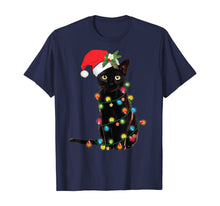 Ladda upp bild till gallerivisning, Funny shirts V-neck Tank top Hoodie sweatshirt usa uk au ca gifts for Santa Black Cat Wrapped Up In Christmas Tree Lights Holiday T-Shirt 111933
