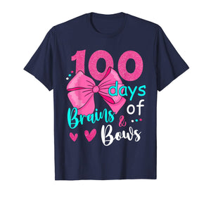 100 Days Of Brains Bows 100th Day Of School Gifts Kids Girls T-Shirt-4050266