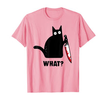 Ladda upp bild till gallerivisning, Cat What? Funny Black Cat Shirt, Murderous Cat With Knife T-Shirt 48352
