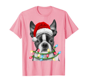 Funny shirts V-neck Tank top Hoodie sweatshirt usa uk au ca gifts for Boston Terrier Santa Christmas Tree Lights Xmas Gifts Boys T-Shirt 540146