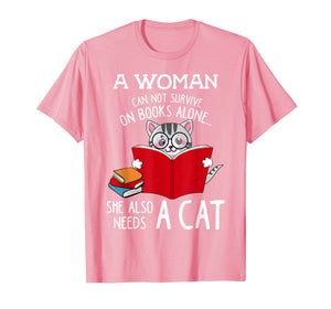 Funny shirts V-neck Tank top Hoodie sweatshirt usa uk au ca gifts for A Woman Cannot Survive On Books Alone Tshirt Cat Lover Gifts 2250097