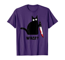 Ladda upp bild till gallerivisning, Cat What? Funny Black Cat Shirt, Murderous Cat With Knife T-Shirt 46312
