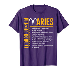 Birthday Gifts - Top 10 Rules Of Aries Zodiac T-Shirt