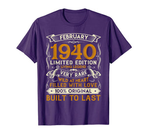 February 1940 Shirt 80 Years Old 80th Birthday Gifts T-Shirt-1285668