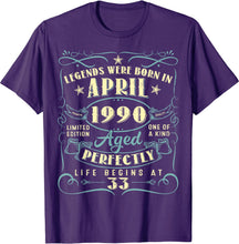 Ladda upp bild till gallerivisning, 33 år gammal 33 årspresent Legends Född i april 1990 T shirt
