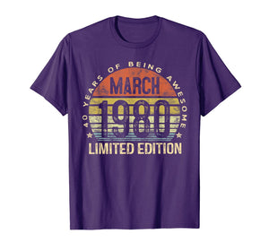 40 Year Old Gifts March 1980 Limited Edition 40th Birthday T-Shirt-145462