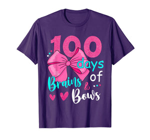 100 Days Of Brains Bows 100th Day Of School Gifts Kids Girls T-Shirt-4050266