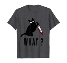 Ladda upp bild till gallerivisning, Cat What? Funny Black Cat Shirt, Murderous Cat With Knife T-Shirt 192735
