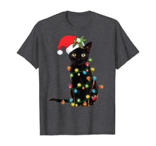 Ladda upp bild till gallerivisning, Funny shirts V-neck Tank top Hoodie sweatshirt usa uk au ca gifts for Santa Black Cat Wrapped Up In Christmas Tree Lights Holiday T-Shirt 111933
