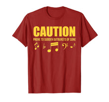 Ladda upp bild till gallerivisning, Funny shirts V-neck Tank top Hoodie sweatshirt usa uk au ca gifts for Caution Prone To Sudden Outbursts Of Song Unisex Tshirt 2742286
