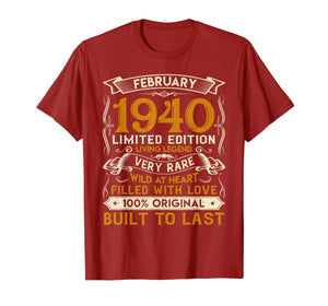 February 1940 Shirt 80 Years Old 80th Birthday Gifts T-Shirt-1285668