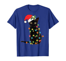 Ladda upp bild till gallerivisning, Funny shirts V-neck Tank top Hoodie sweatshirt usa uk au ca gifts for Santa Black Cat Wrapped Up In Christmas Tree Lights Holiday T-Shirt 111933
