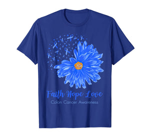 Faith Hope Love Colon Cancer Awareness Flower Blue Gifts T-Shirt-472196