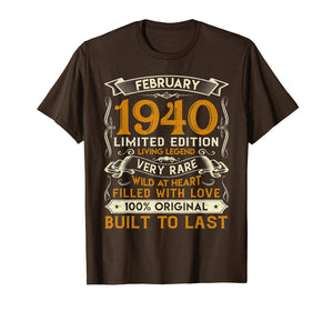 February 1940 Shirt 80 Years Old 80th Birthday Gifts T-Shirt-1285668