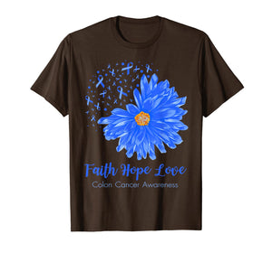 Faith Hope Love Colon Cancer Awareness Flower Blue Gifts T-Shirt-472196