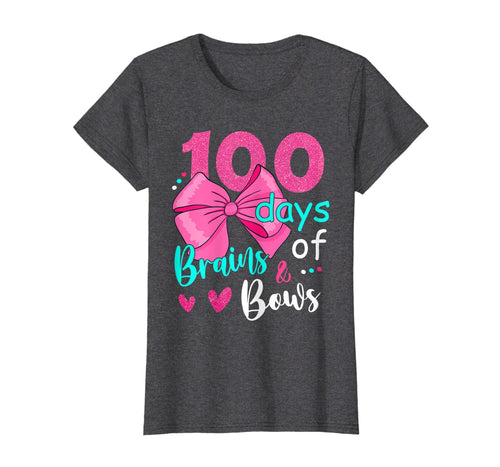 100 Days Of Brains Bows 100th Day Of School Gifts Kids Girls T-Shirt-4050266