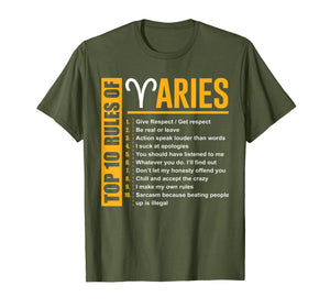 Birthday Gifts - Top 10 Rules Of Aries Zodiac T-Shirt