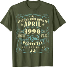 Ladda upp bild till gallerivisning, 33 år gammal 33 årspresent Legends Född i april 1990 T shirt

