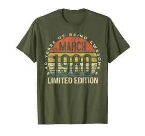 40 Year Old Gifts March 1980 Limited Edition 40th Birthday T-Shirt-145462